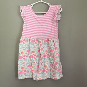 Girls pink and green floral dress - size 4/5